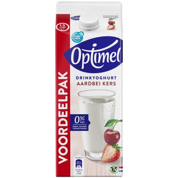 Optimel Drinkyoghurt aardbei kers 0% vet 1.5L