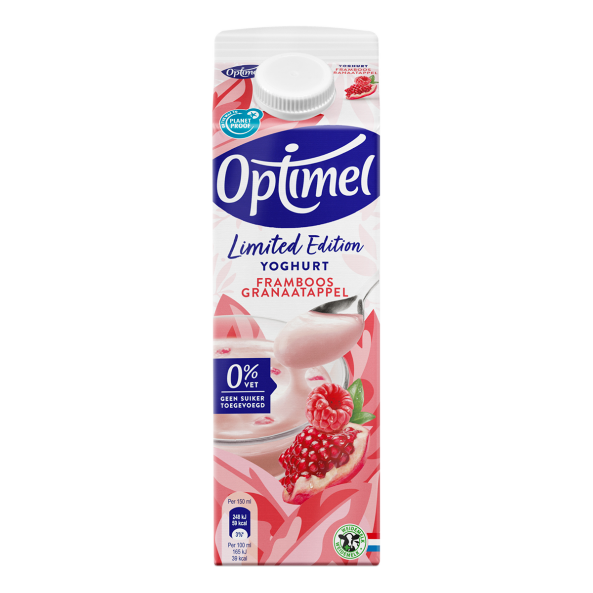 Optimel Magere yoghurt limited edition Framboos Granaatappel 0% vet 1L