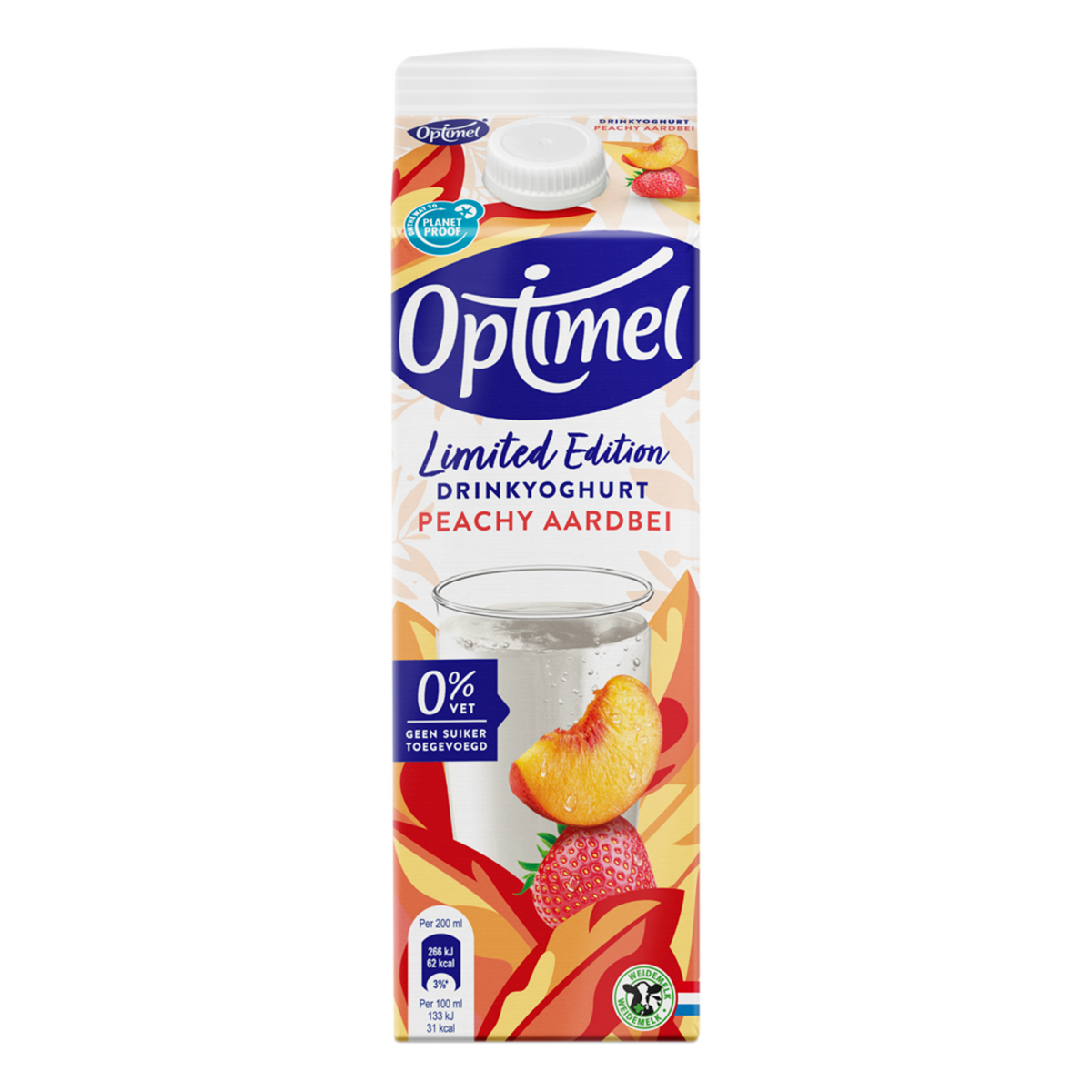 Optimel Drinkyoghurt limited edition Peachy Aardbei 0% vet 1L