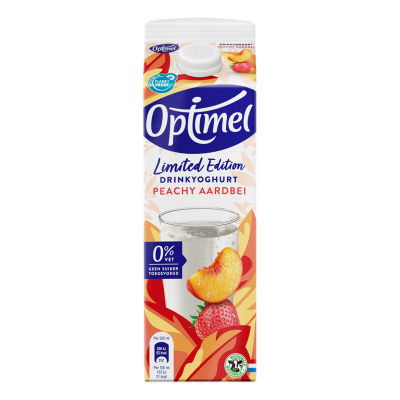 Optimel Drinkyoghurt limited edition Peachy Aardbei 0% vet 1L